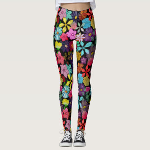 Bouquet of botanical flowers and leaves leggings