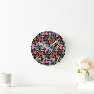 Bouquet of botanical flowers and leaves round clock