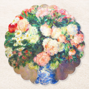 Bouquet of Chrysanthemums and a Japanese Fan Paper Coaster