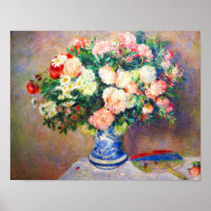 Bouquet of Chrysanthemums and a Japanese Fan Poster