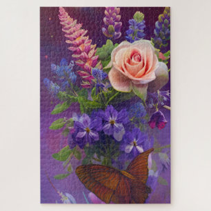 Bouquet of Colour - lupines and rose Jigsaw Puzzle