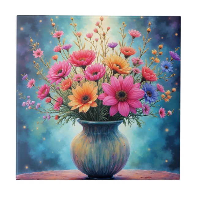 Bouquet of Colourful Flowers Ceramic Tile (Front)