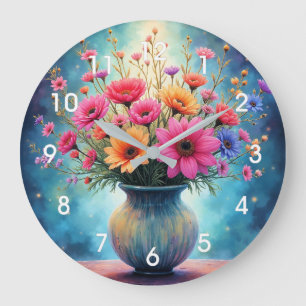 Bouquet of Colourful Flowers Large Clock