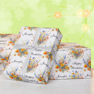 Bouquet of Flowers Add Name Birthday Cheer Wrapping Paper