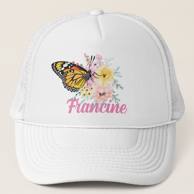 Bouquet of Flowers and Butterfly Customisable Trucker Hat (Front)