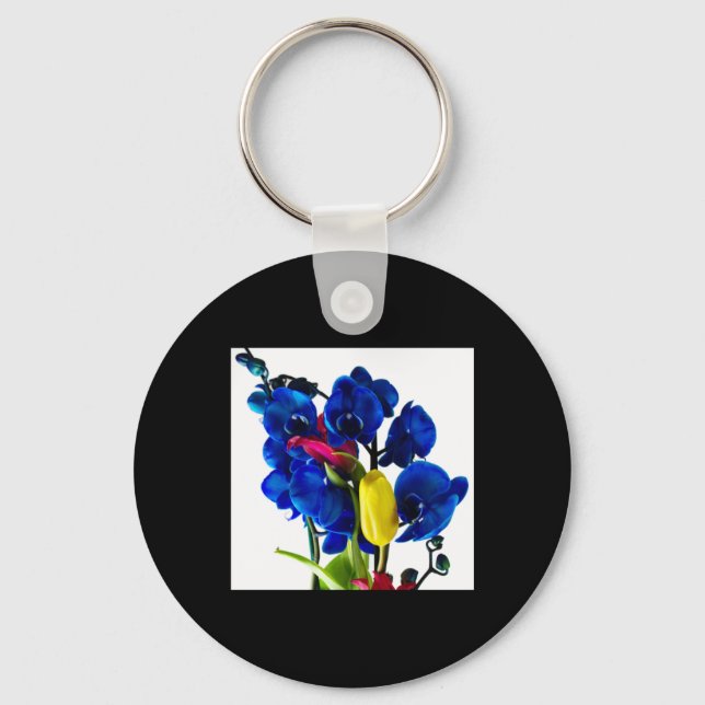 Bouquet Of Flowers - Blue Orchids  Key Ring (Front)