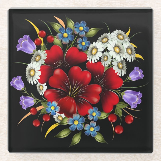 Bouquet of Flowers Glass Coaster (Front)