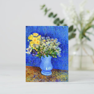 Bouquet of Flowers in a Blue Vase Postcard
