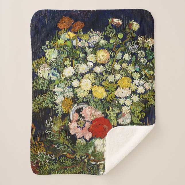 Bouquet of Flowers in a Vase by Vincent Van Gogh Sherpa Blanket (Front)
