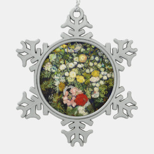 Bouquet of Flowers in a Vase by Vincent Van Gogh Snowflake Pewter Christmas Ornament