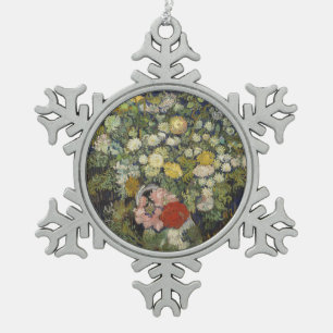Bouquet of Flowers in a Vase Snowflake Pewter Christmas Ornament