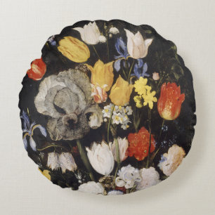 Bouquet of Flowers in an Earthenware Vase (1610) Round Cushion