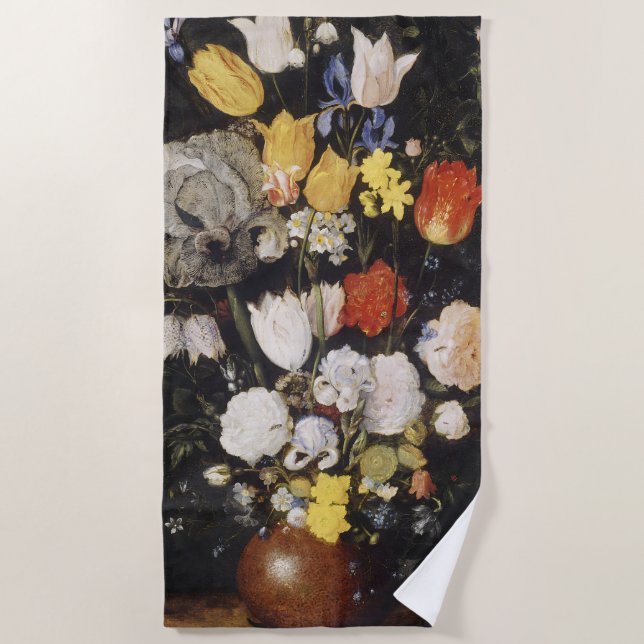 Bouquet of Flowers in an Earthenware Vase  Beach Towel (Front)