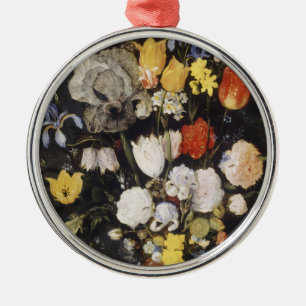 Bouquet of Flowers in an Earthenware Vase  Metal Ornament