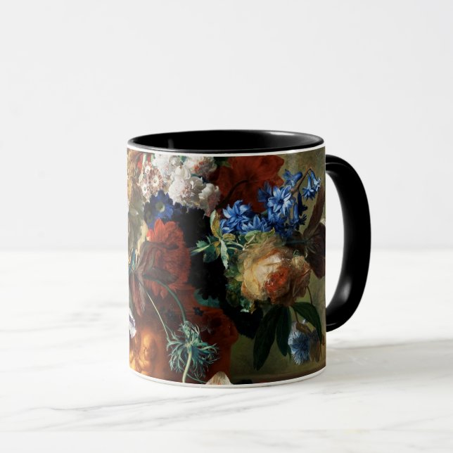BOUQUET OF FLOWERS IN AN URN IN BLACK MUG (Front Right)