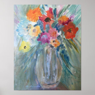 Bouquet of Flowers in Glass Vase Poster