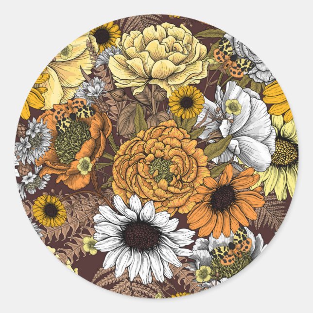 Bouquet of flowers- roses, peonies, daisies ans fe classic round sticker (Front)