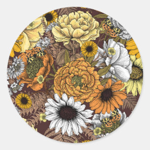 Bouquet of flowers- roses, peonies, daisies ans fe classic round sticker