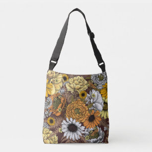 Bouquet of flowers- roses, peonies, daisies ans fe crossbody bag