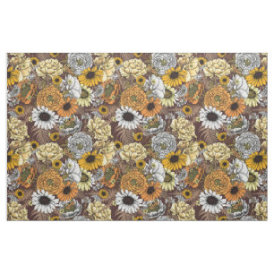 Bouquet of flowers- roses, peonies, daisies ans fe fabric
