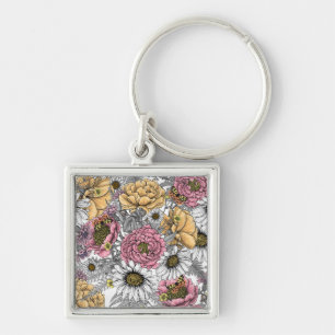 Bouquet of flowers- roses, peonies, daisies ans fe key ring