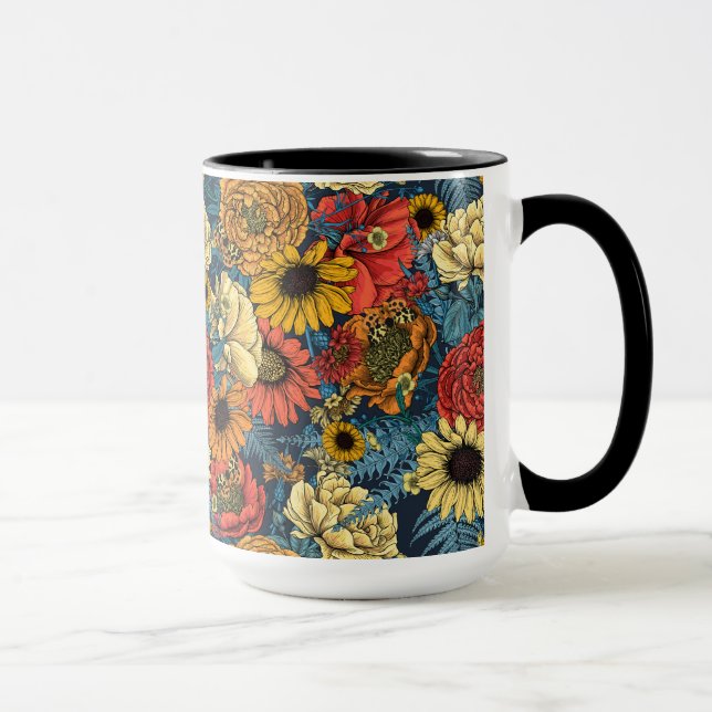 Bouquet of flowers- roses, peonies, daisies ans fe mug (Right)