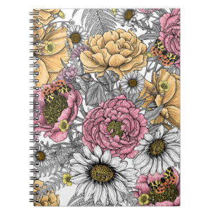 Bouquet of flowers- roses, peonies, daisies ans fe notebook