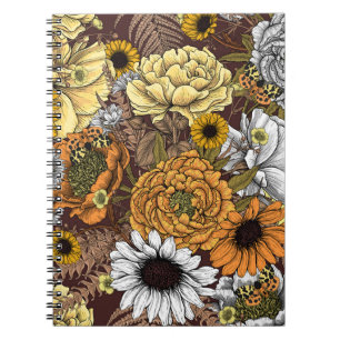 Bouquet of flowers- roses, peonies, daisies ans fe notebook
