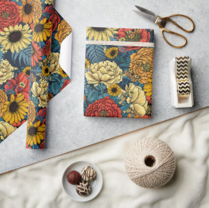 Bouquet of flowers- roses, peonies, daisies ans fe wrapping paper