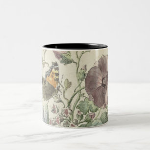 Bouquet of Flowers with a Painted Lady Butterfly, Two-Tone Coffee Mug