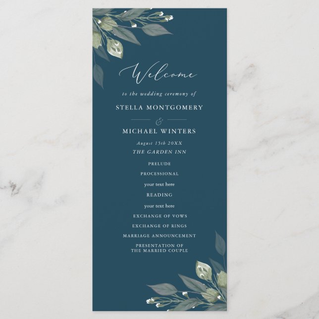 Bouquet of Greenery Wedding Program (Front)