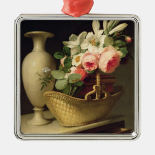 Bouquet of Lilies and Roses in a Basket, 1814 Metal Ornament