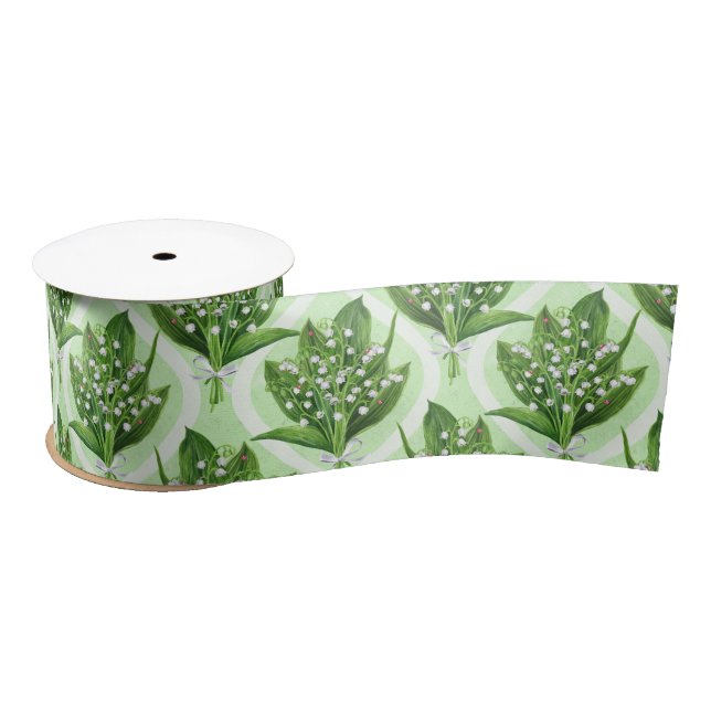 Bouquet of lilly of the valley flowers on green satin ribbon (Spool)