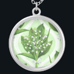 Bouquet of lilly of the valley flowers on green silver plated necklace<br><div class="desc">Bouquet of painted with watercolors lily of the valley flowers seamless pattern design</div>