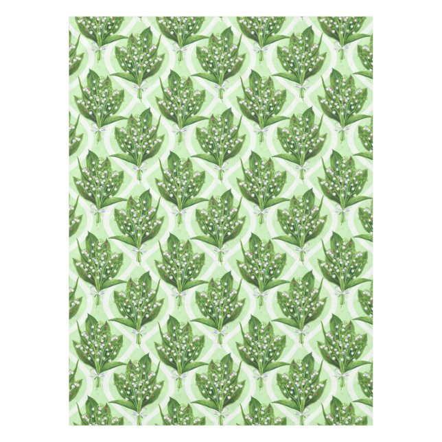 Bouquet of lilly of the valley flowers on green tablecloth (Front)