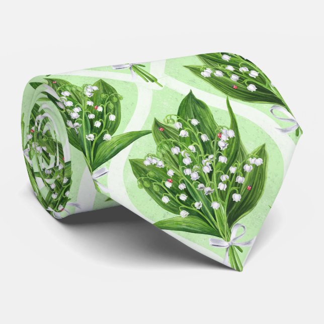Bouquet of lilly of the valley flowers on green tie (Rolled)