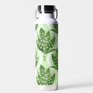 Bouquet of lilly of the valley flowers on green water bottle