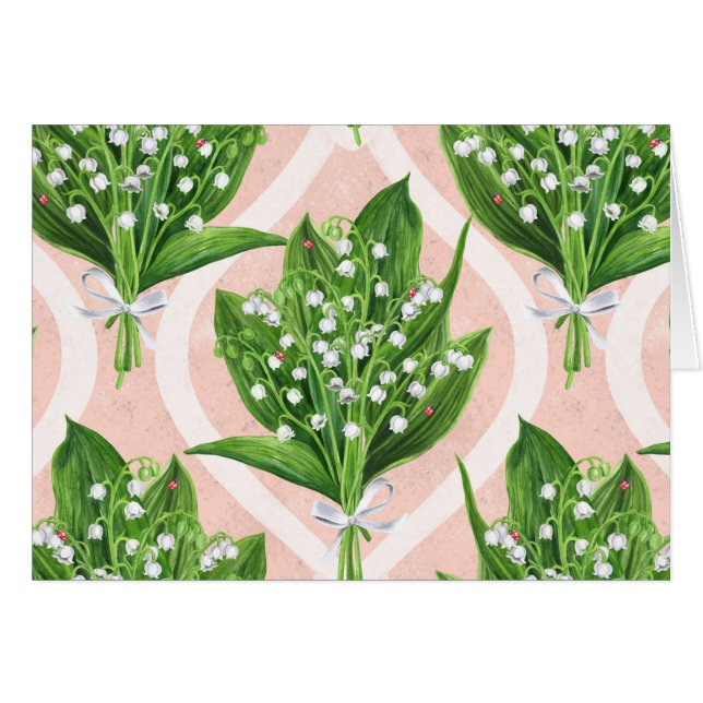 Bouquet of lilly of the valley flowers on pink (Front Horizontal)