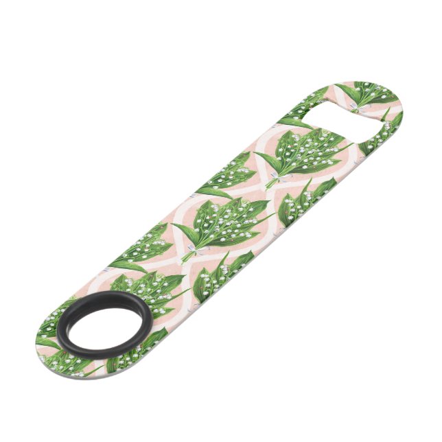 Bouquet of lilly of the valley flowers on pink (Front Angled)