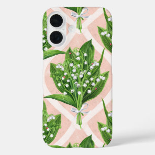 Bouquet of lilly of the valley flowers on pink iPhone 16 case