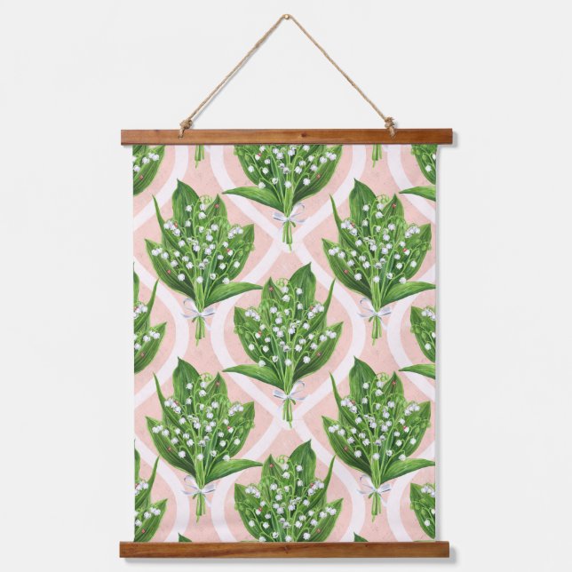 Bouquet of lilly of the valley flowers on pink hanging tapestry (Front)