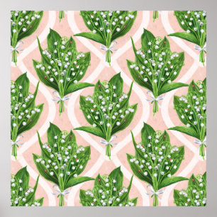 Bouquet of lilly of the valley flowers on pink poster