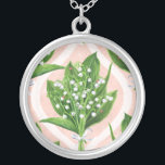 Bouquet of lilly of the valley flowers on pink silver plated necklace<br><div class="desc">Bouquet of painted with watercolors lily of the valley flowers seamless pattern design</div>
