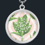 Bouquet of lilly of the valley flowers on pink silver plated necklace<br><div class="desc">Bouquet of painted with watercolors lily of the valley flowers seamless pattern design</div>