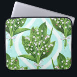 Bouquet of lily of the valley flowers on blue laptop sleeve<br><div class="desc">Bouquet of painted with watercolors lily of the valley flowers seamless pattern design</div>