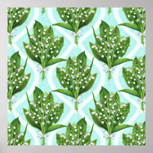 Bouquet of lily of the valley flowers on blue poster