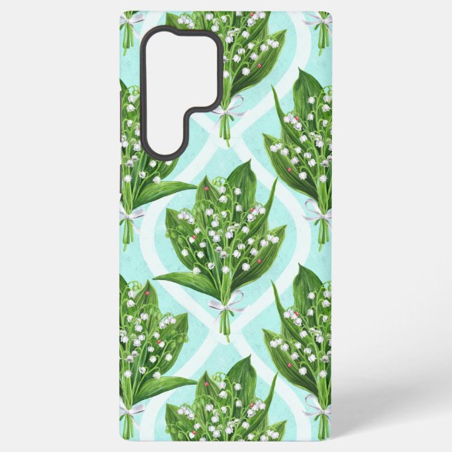 Bouquet of lily of the valley flowers on blue samsung galaxy s22 ultra case (Back)