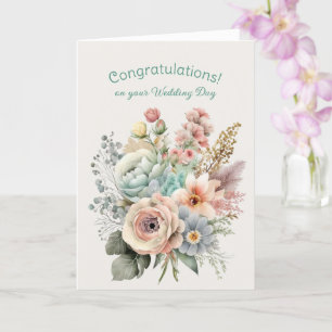 Bouquet of Mixed Flowers Wedding Congratulations Card