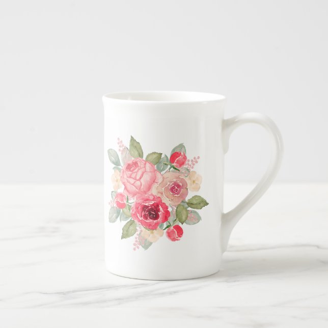 Bouquet of Painted Pink Roses Bone China Mug (Right)