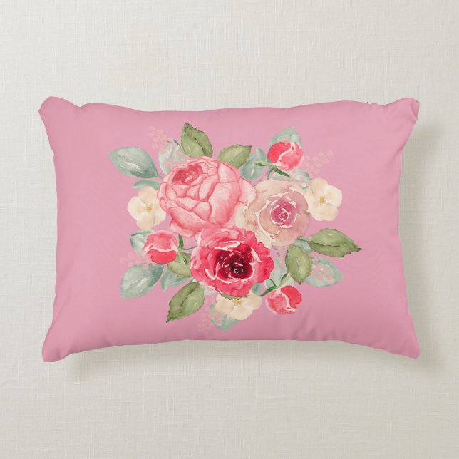 Bouquet of Painted Pink Roses Decorative Cushion (Front)
